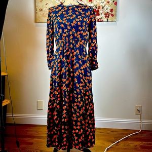 J. Crew Maxi Flowy Prairie Tiered Poppy Print Dress Long Sleeves Size 6 NWT